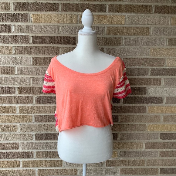 Free People We the Free Crochet Peach Crop Top Size Medium - Picture 2 of 11
